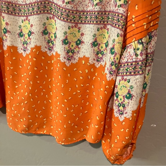 Anthropologie Maeve Orange Patterned V Neck Long Sleeve Blouse Size XS - Picture 9 of 14
